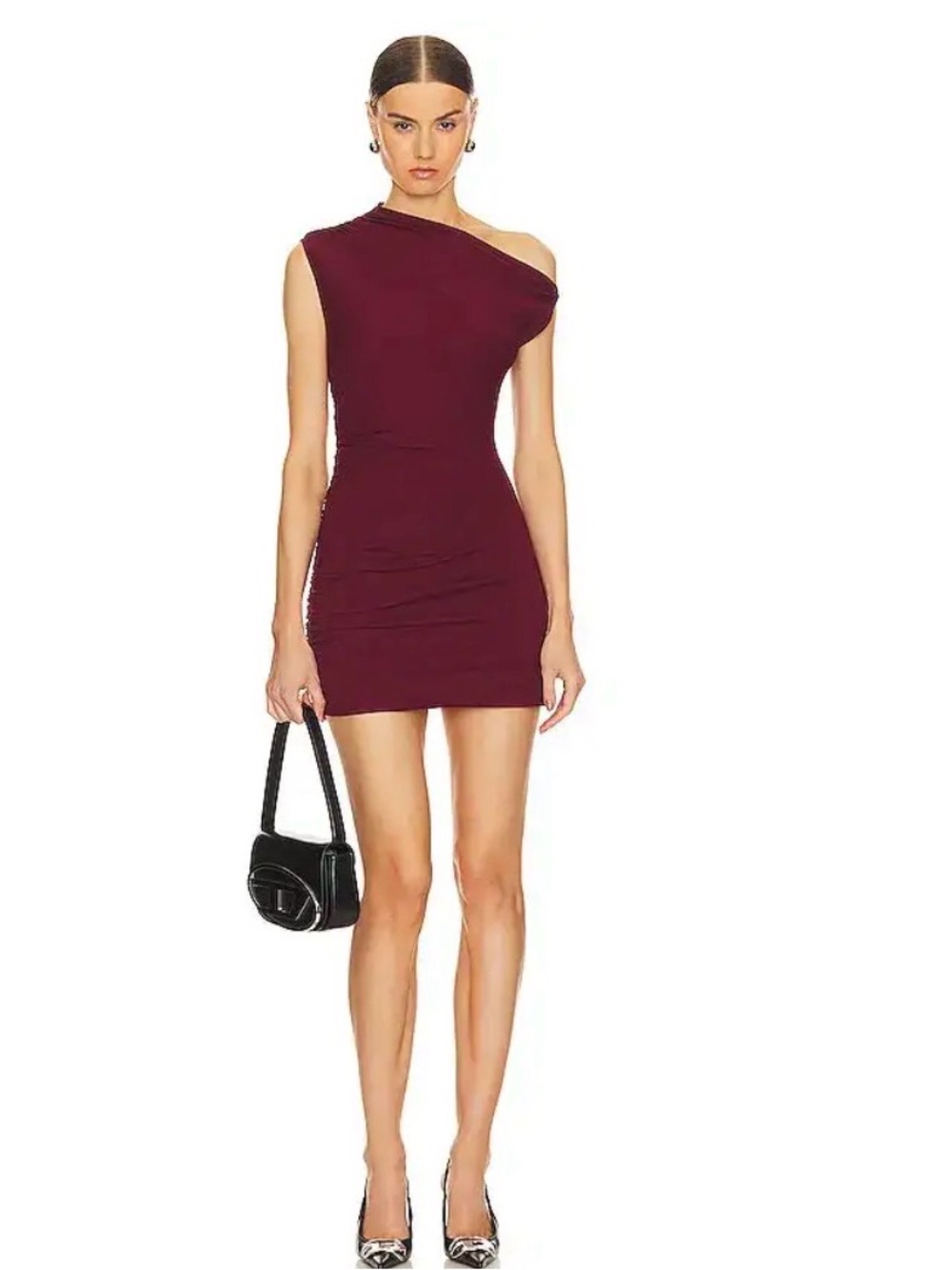 Miaou One-Shoulder Mini Dress in Burgundy Shiloh dress